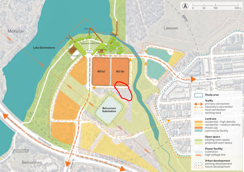 Map: a patch of Natural Temperate Grassland near the Belconnen substation - outlined in red